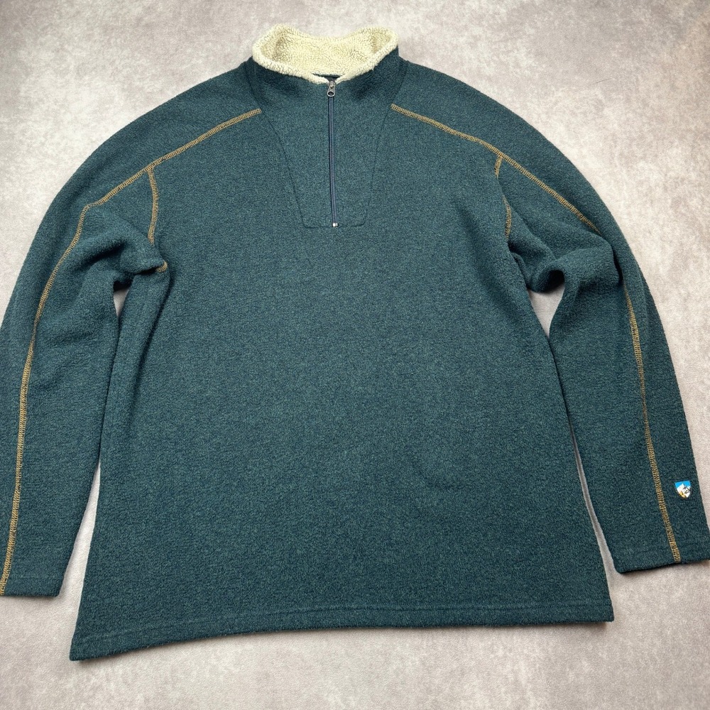 Kuhl Mens XL Alfpaca Fleece 1/4 Zip Pullover Blue Green Sherpa Collar Canada